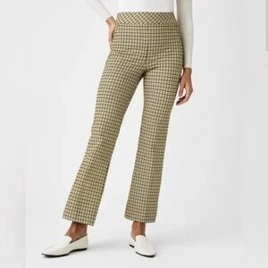 Spanx Kick Flare Dijon Pants Womens Small Petite Yellow Plaid Pull On 20517Q NWT